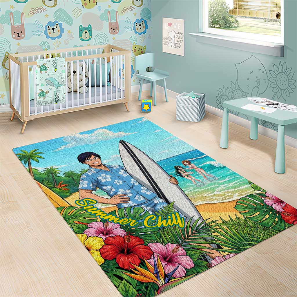 Tenya Iida Summer Chill Area Rug Tropical Anime Surf Escape