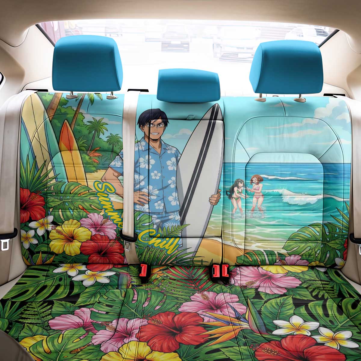 Tenya Iida Summer Chill Back Car Seat Cover Tropical Anime Surf Escape