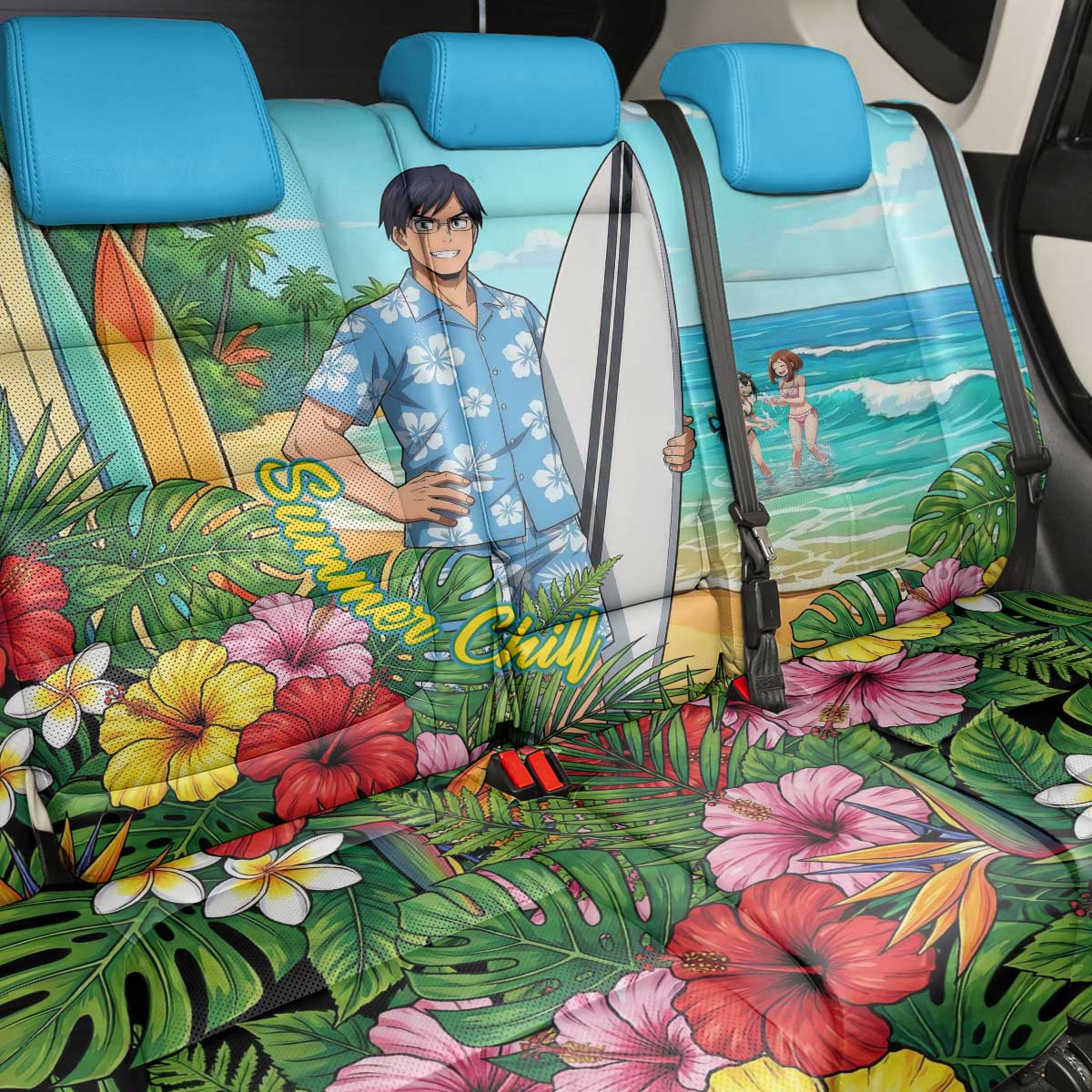 Tenya Iida Summer Chill Back Car Seat Cover Tropical Anime Surf Escape