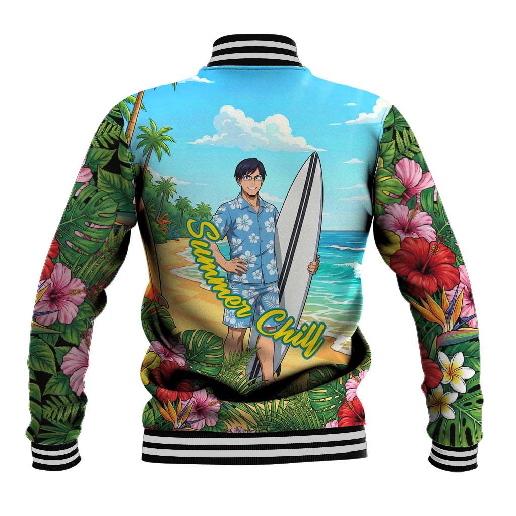 Tenya Iida Summer Chill Baseball Jacket Tropical Anime Surf Escape