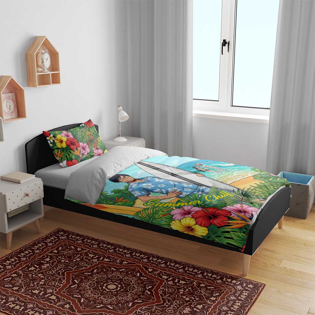 Tenya Iida Summer Chill Bedding Set Tropical Anime Surf Escape