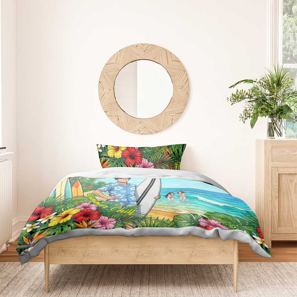 Tenya Iida Summer Chill Bedding Set Tropical Anime Surf Escape