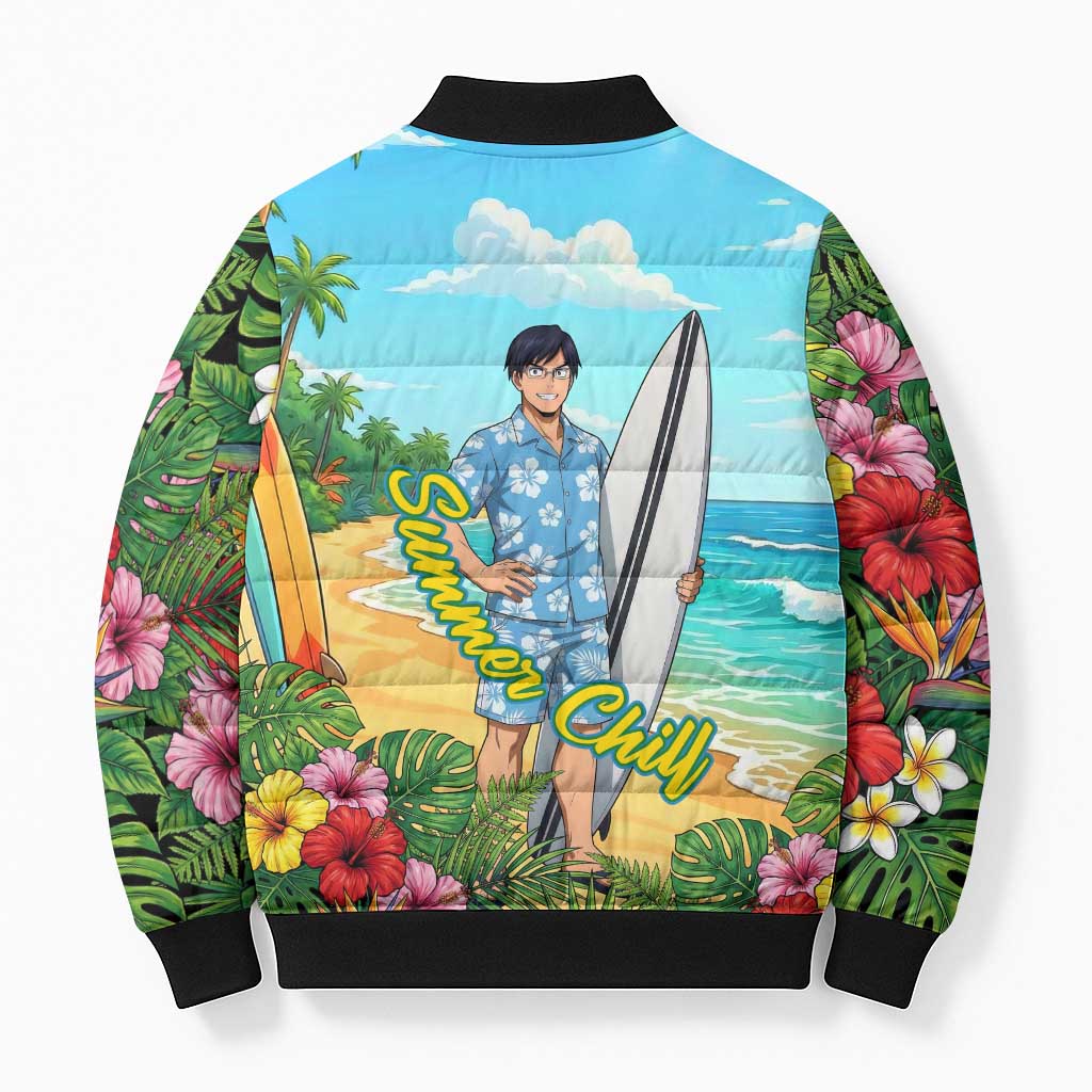 Tenya Iida Summer Chill Bomber Puffer Jacket Tropical Anime Surf Escape