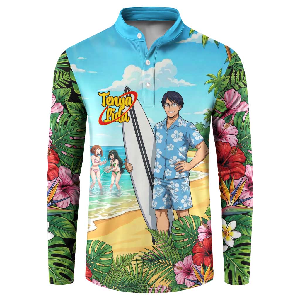 Tenya Iida Summer Chill Button Sweatshirt Tropical Anime Surf Escape