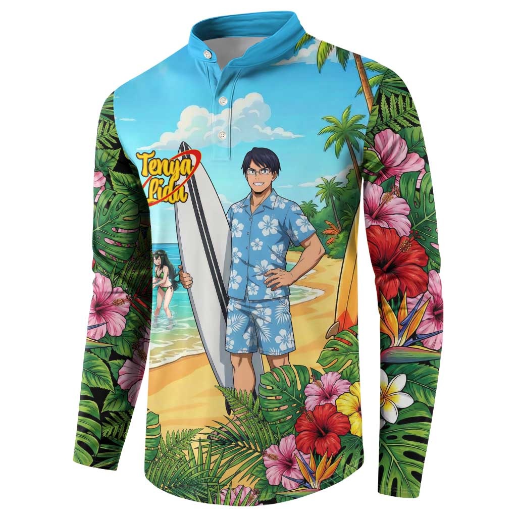 Tenya Iida Summer Chill Button Sweatshirt Tropical Anime Surf Escape