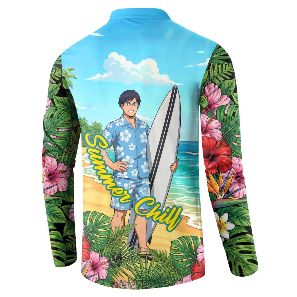 Tenya Iida Summer Chill Button Sweatshirt Tropical Anime Surf Escape
