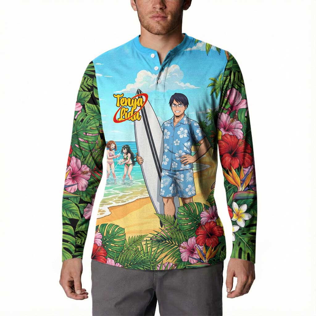 Tenya Iida Summer Chill Button Sweatshirt Tropical Anime Surf Escape