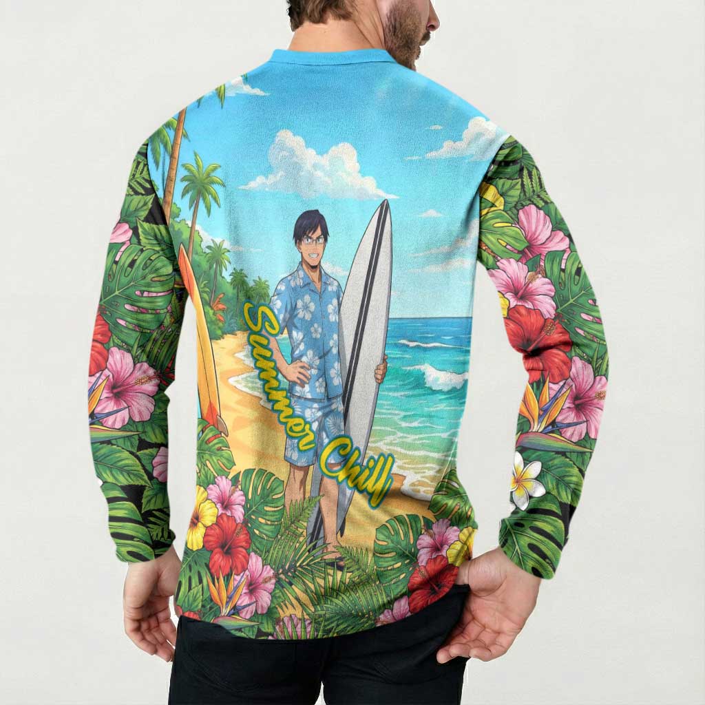 Tenya Iida Summer Chill Button Sweatshirt Tropical Anime Surf Escape