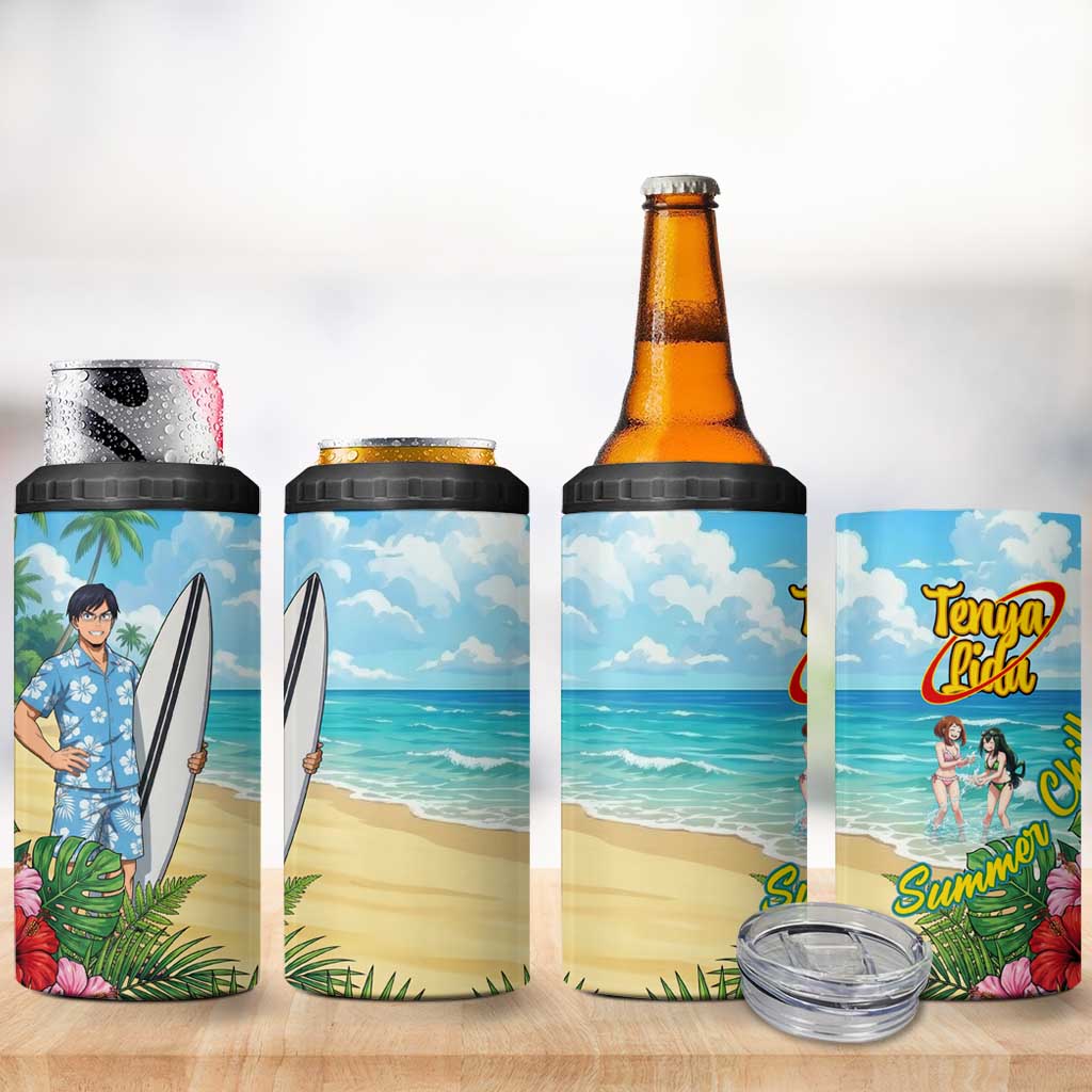 Tenya Iida Summer Chill 4 in 1 Can Cooler Tumbler Tropical Anime Surf Escape