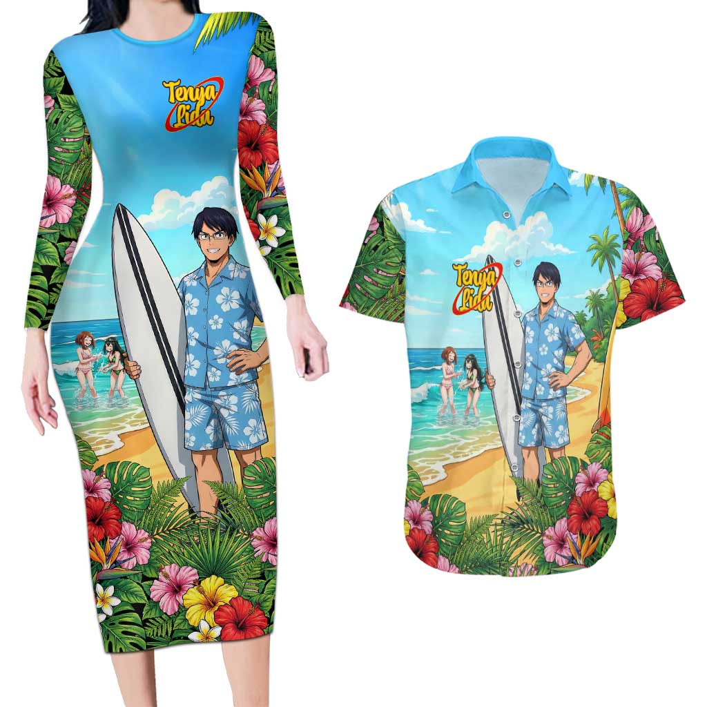 Tenya Iida Summer Chill Couples Matching Long Sleeve Bodycon Dress and Hawaiian Shirt Tropical Anime Surf Escape