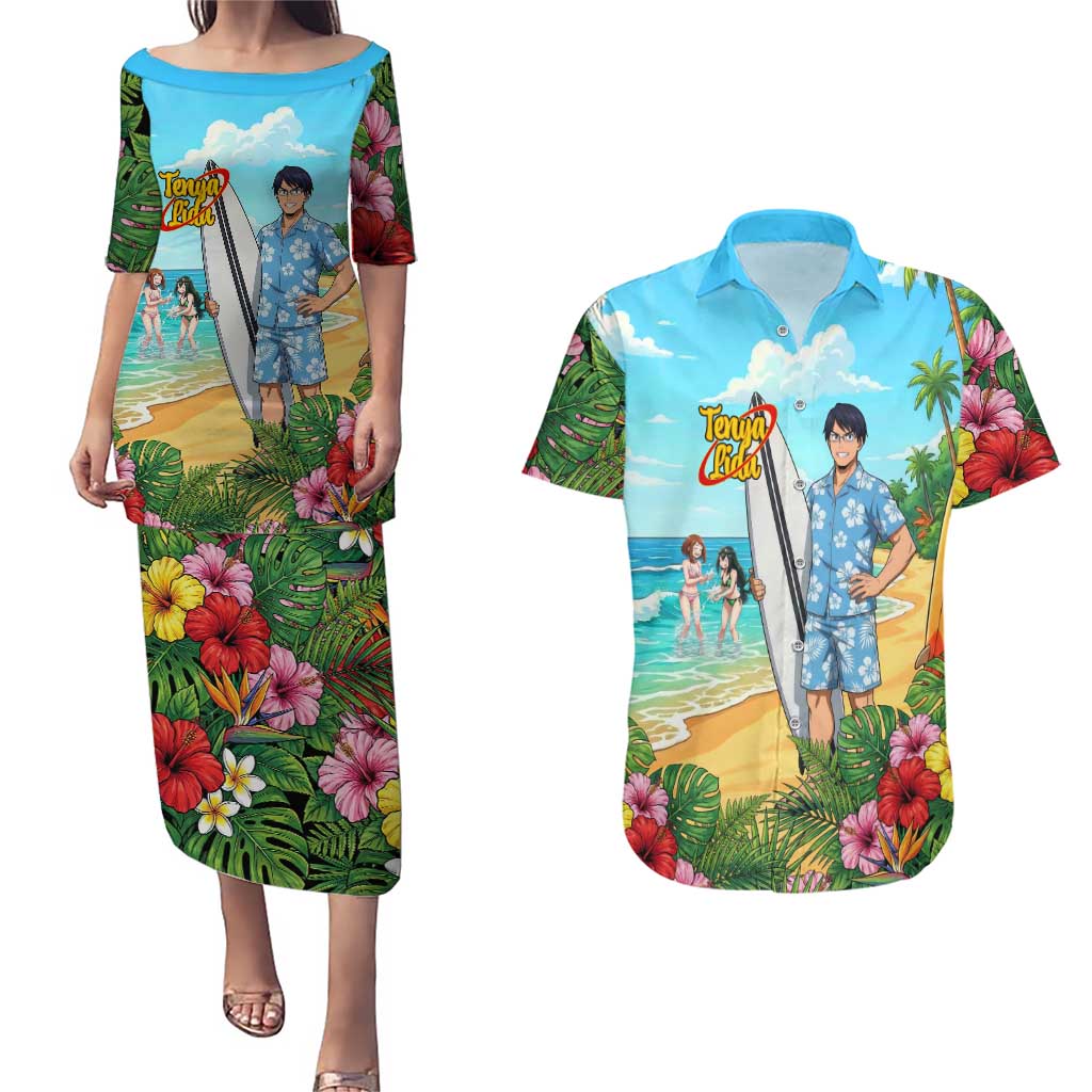 Tenya Iida Summer Chill Couples Matching Puletasi and Hawaiian Shirt Tropical Anime Surf Escape