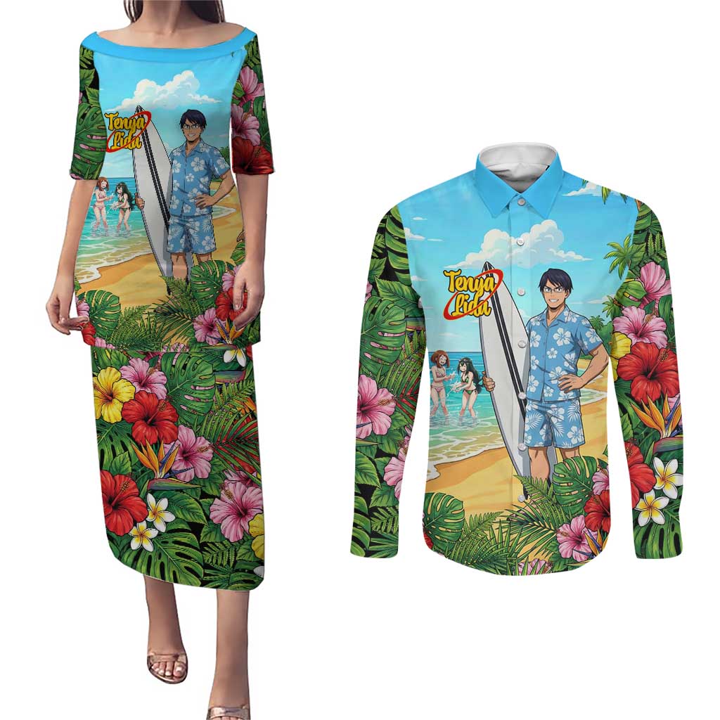 Tenya Iida Summer Chill Couples Matching Puletasi and Long Sleeve Button Shirt Tropical Anime Surf Escape
