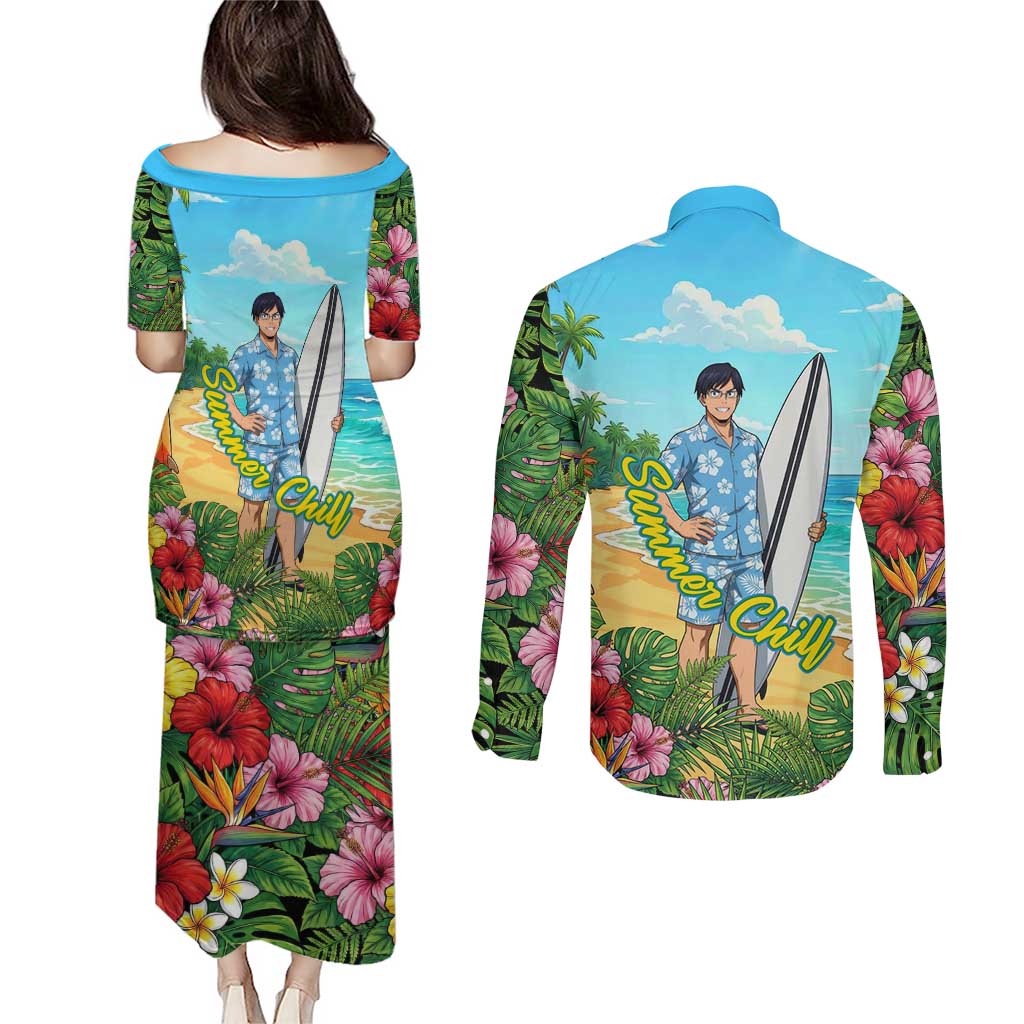 Tenya Iida Summer Chill Couples Matching Puletasi and Long Sleeve Button Shirt Tropical Anime Surf Escape