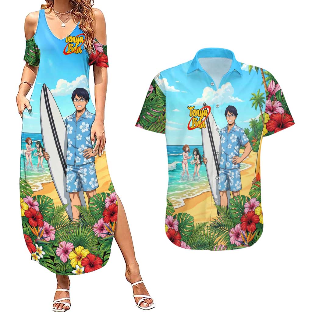 Tenya Iida Summer Chill Couples Matching Summer Maxi Dress and Hawaiian Shirt Tropical Anime Surf Escape