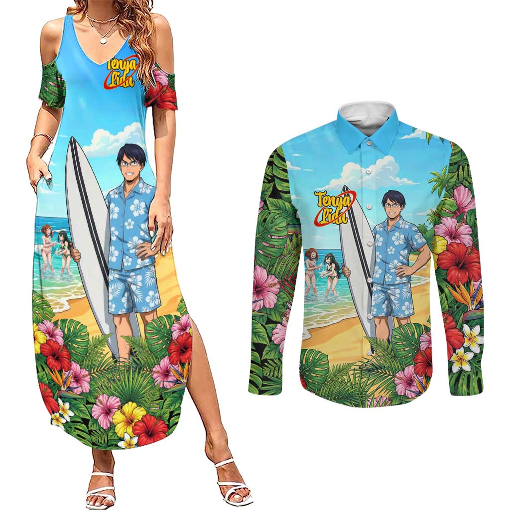 Tenya Iida Summer Chill Couples Matching Summer Maxi Dress and Long Sleeve Button Shirt Tropical Anime Surf Escape