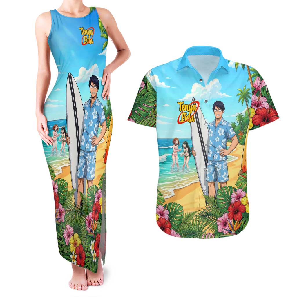 Tenya Iida Summer Chill Couples Matching Tank Maxi Dress and Hawaiian Shirt Tropical Anime Surf Escape