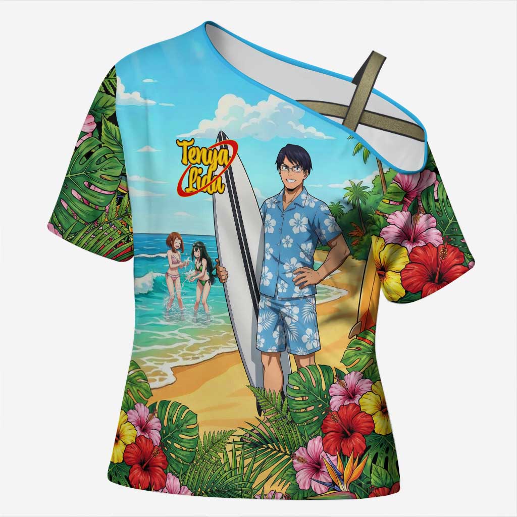 Tenya Iida Summer Chill Cross Shoulder Shirt Tropical Anime Surf Escape
