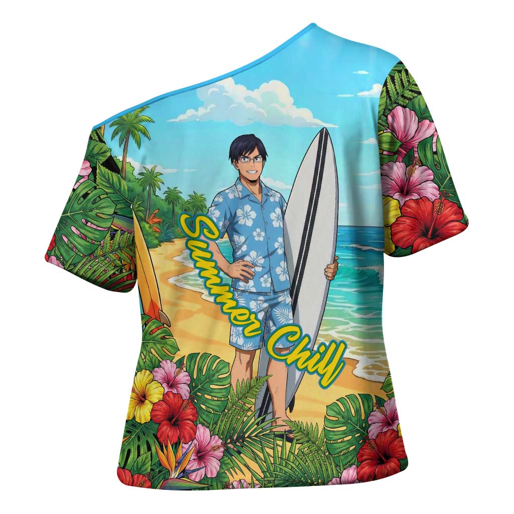 Tenya Iida Summer Chill Cross Shoulder Shirt Tropical Anime Surf Escape
