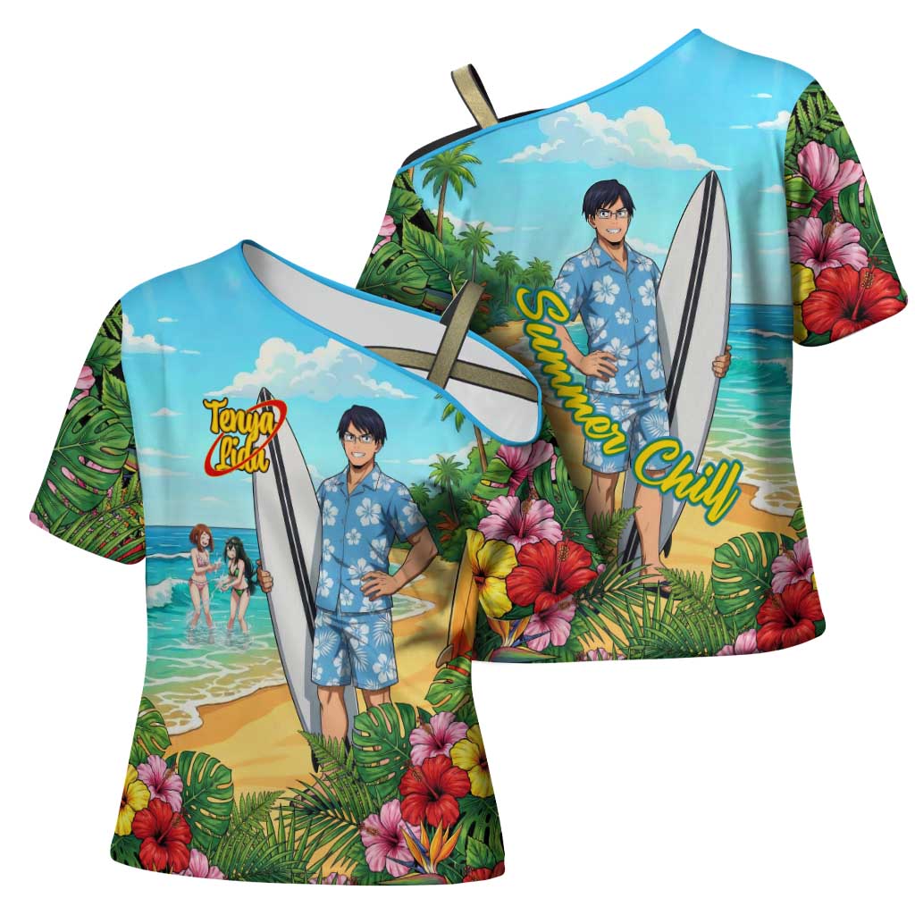 Tenya Iida Summer Chill Cross Shoulder Shirt Tropical Anime Surf Escape