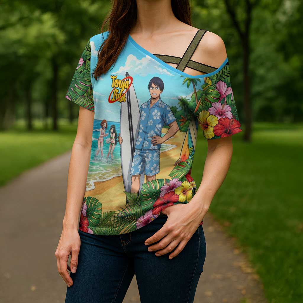 Tenya Iida Summer Chill Cross Shoulder Shirt Tropical Anime Surf Escape