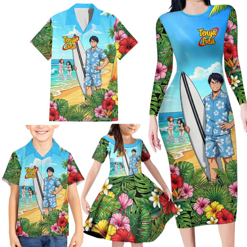 Tenya Iida Summer Chill Family Matching Long Sleeve Bodycon Dress and Hawaiian Shirt Tropical Anime Surf Escape