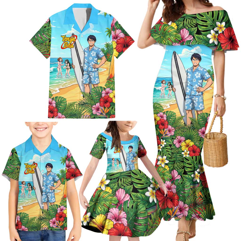 Tenya Iida Summer Chill Family Matching Mermaid Dress and Hawaiian Shirt Tropical Anime Surf Escape