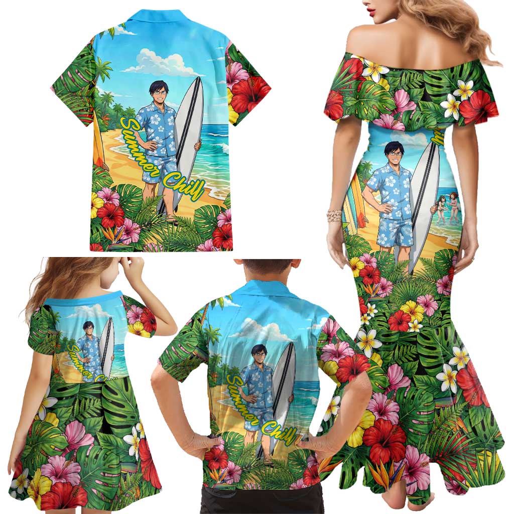Tenya Iida Summer Chill Family Matching Mermaid Dress and Hawaiian Shirt Tropical Anime Surf Escape