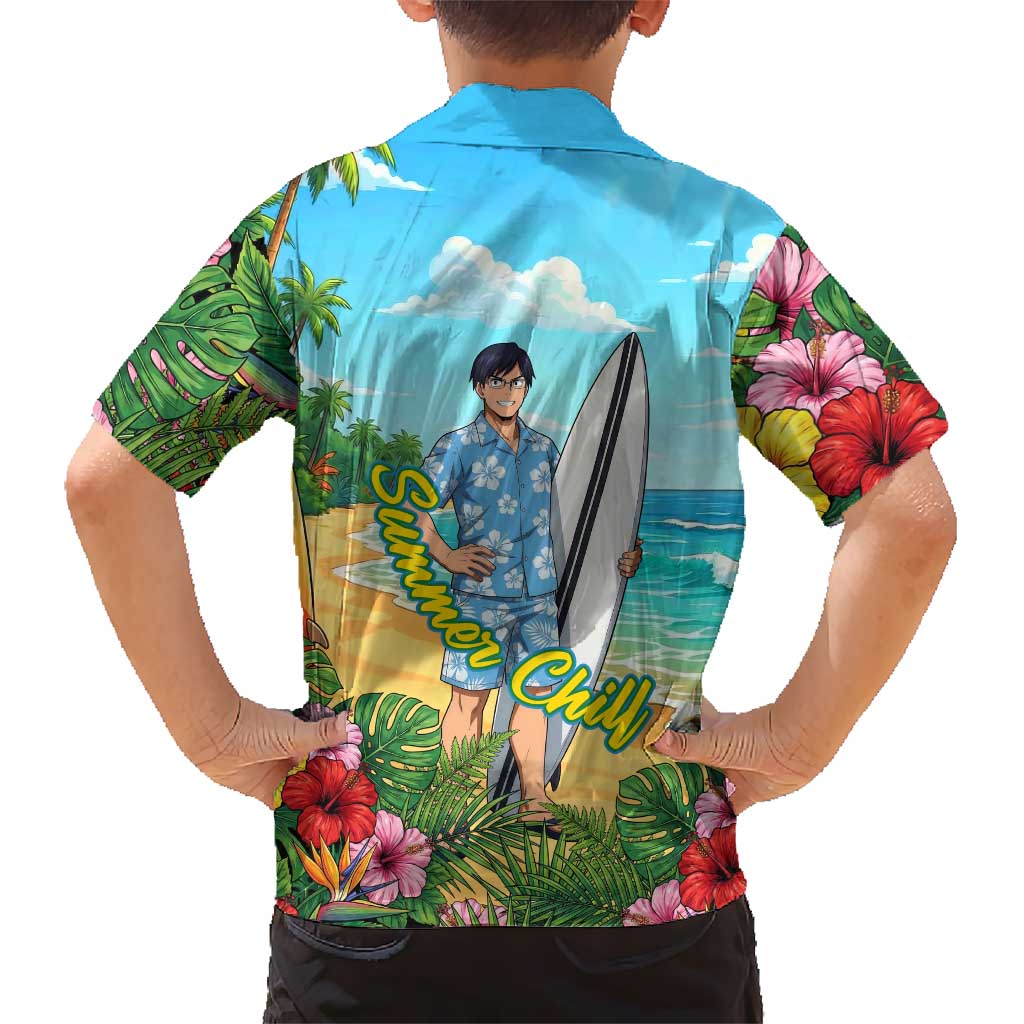 Tenya Iida Summer Chill Family Matching Off The Shoulder Long Sleeve Dress and Hawaiian Shirt Tropical Anime Surf Escape
