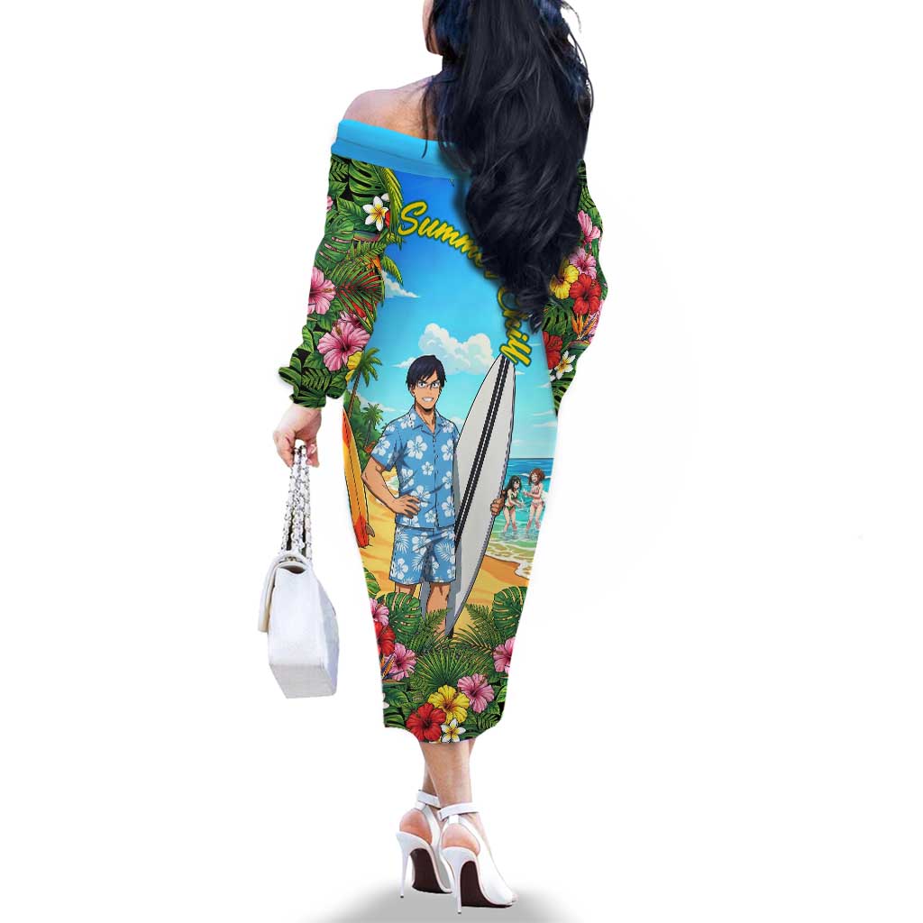 Tenya Iida Summer Chill Family Matching Off The Shoulder Long Sleeve Dress and Hawaiian Shirt Tropical Anime Surf Escape
