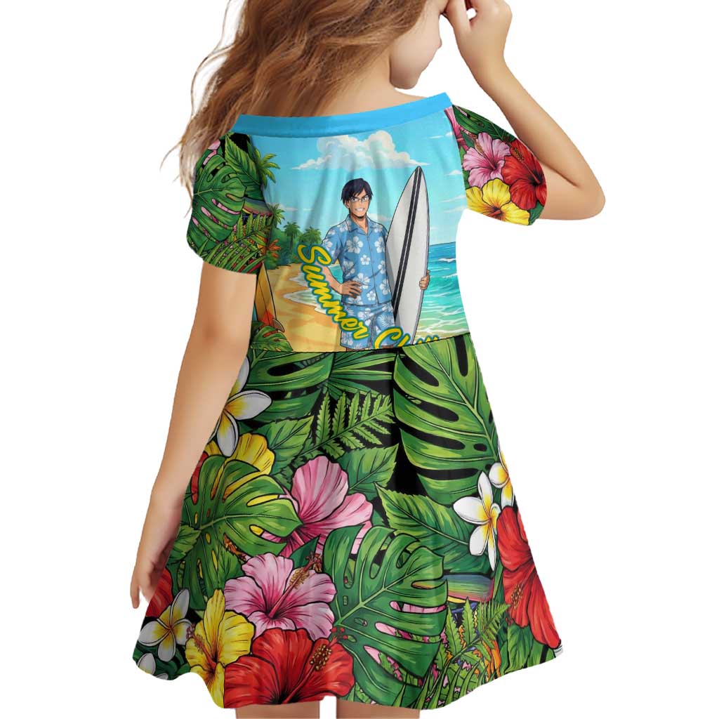 Tenya Iida Summer Chill Family Matching Off Shoulder Short Dress and Hawaiian Shirt Tropical Anime Surf Escape
