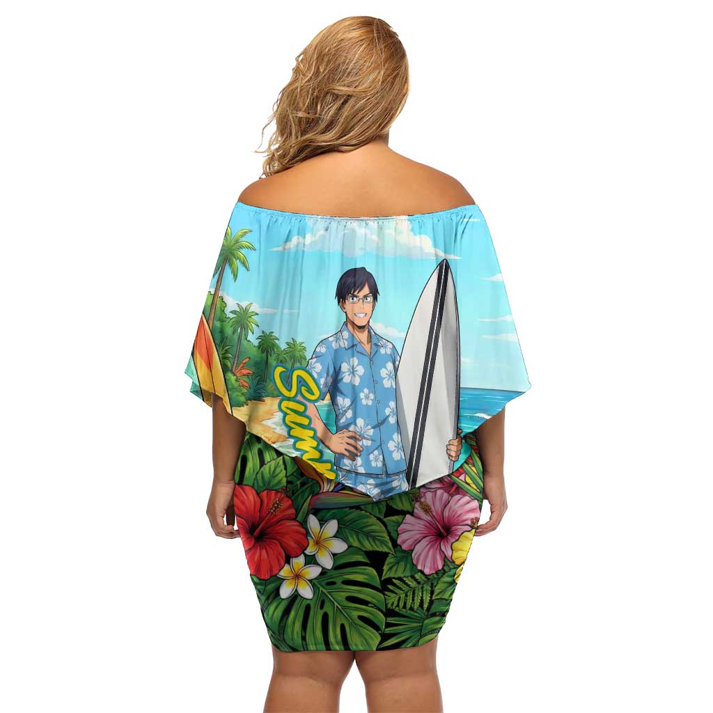 Tenya Iida Summer Chill Family Matching Off Shoulder Short Dress and Hawaiian Shirt Tropical Anime Surf Escape