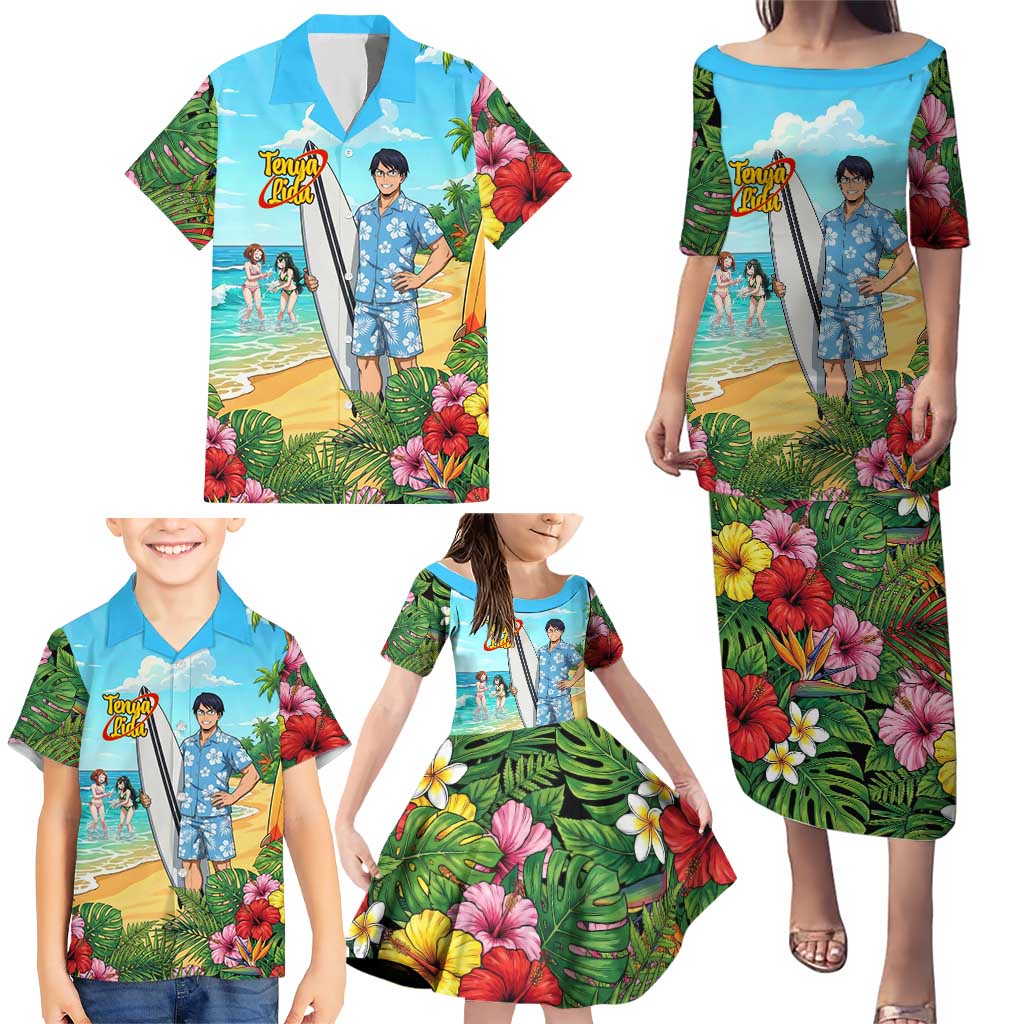 Tenya Iida Summer Chill Family Matching Puletasi and Hawaiian Shirt Tropical Anime Surf Escape
