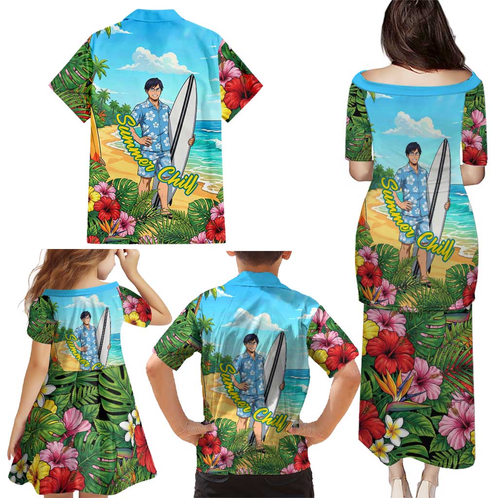 Tenya Iida Summer Chill Family Matching Puletasi and Hawaiian Shirt Tropical Anime Surf Escape