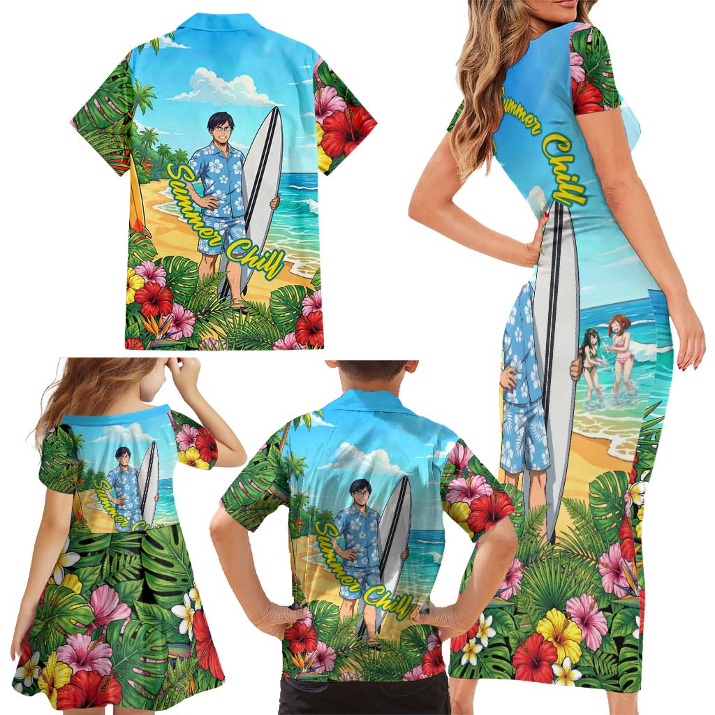 Tenya Iida Summer Chill Family Matching Short Sleeve Bodycon Dress and Hawaiian Shirt Tropical Anime Surf Escape