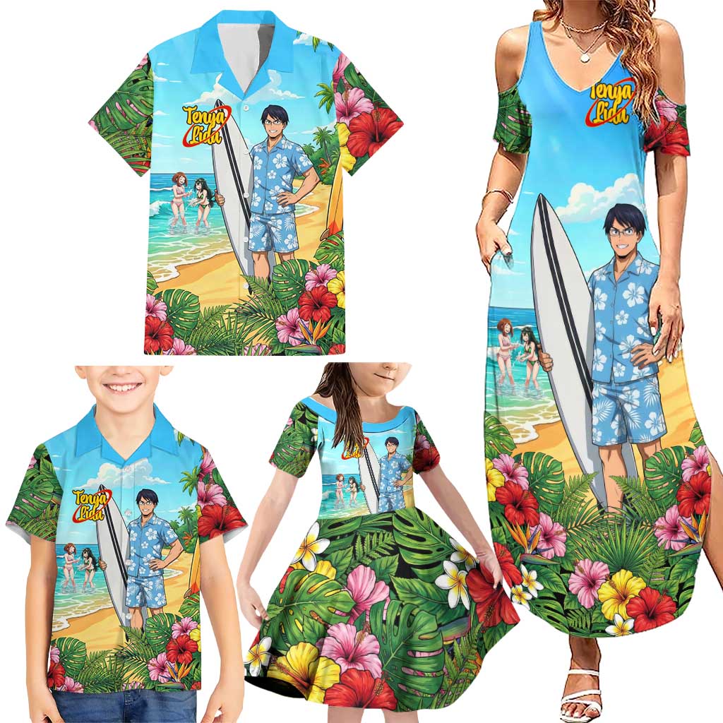 Tenya Iida Summer Chill Family Matching Summer Maxi Dress and Hawaiian Shirt Tropical Anime Surf Escape