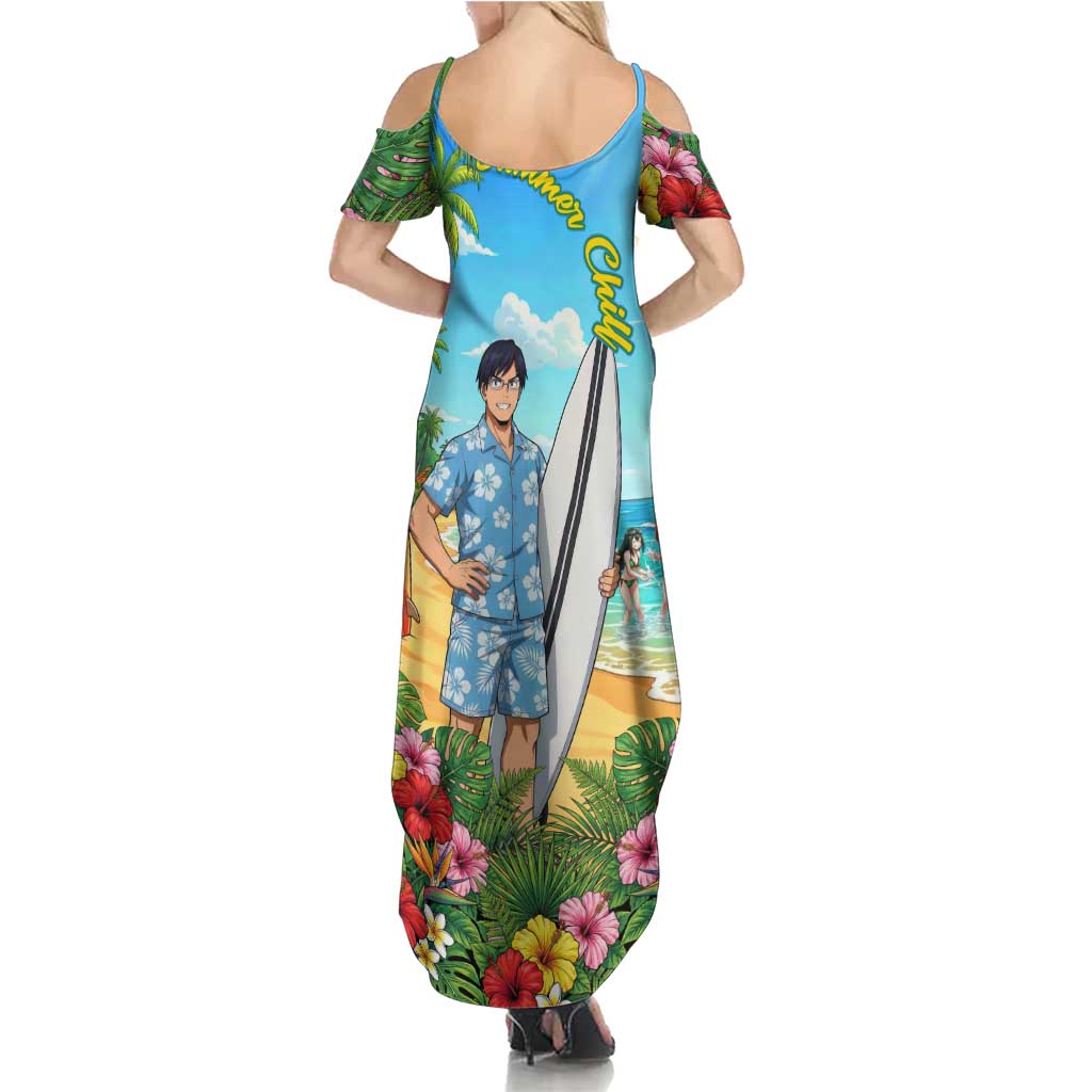 Tenya Iida Summer Chill Family Matching Summer Maxi Dress and Hawaiian Shirt Tropical Anime Surf Escape