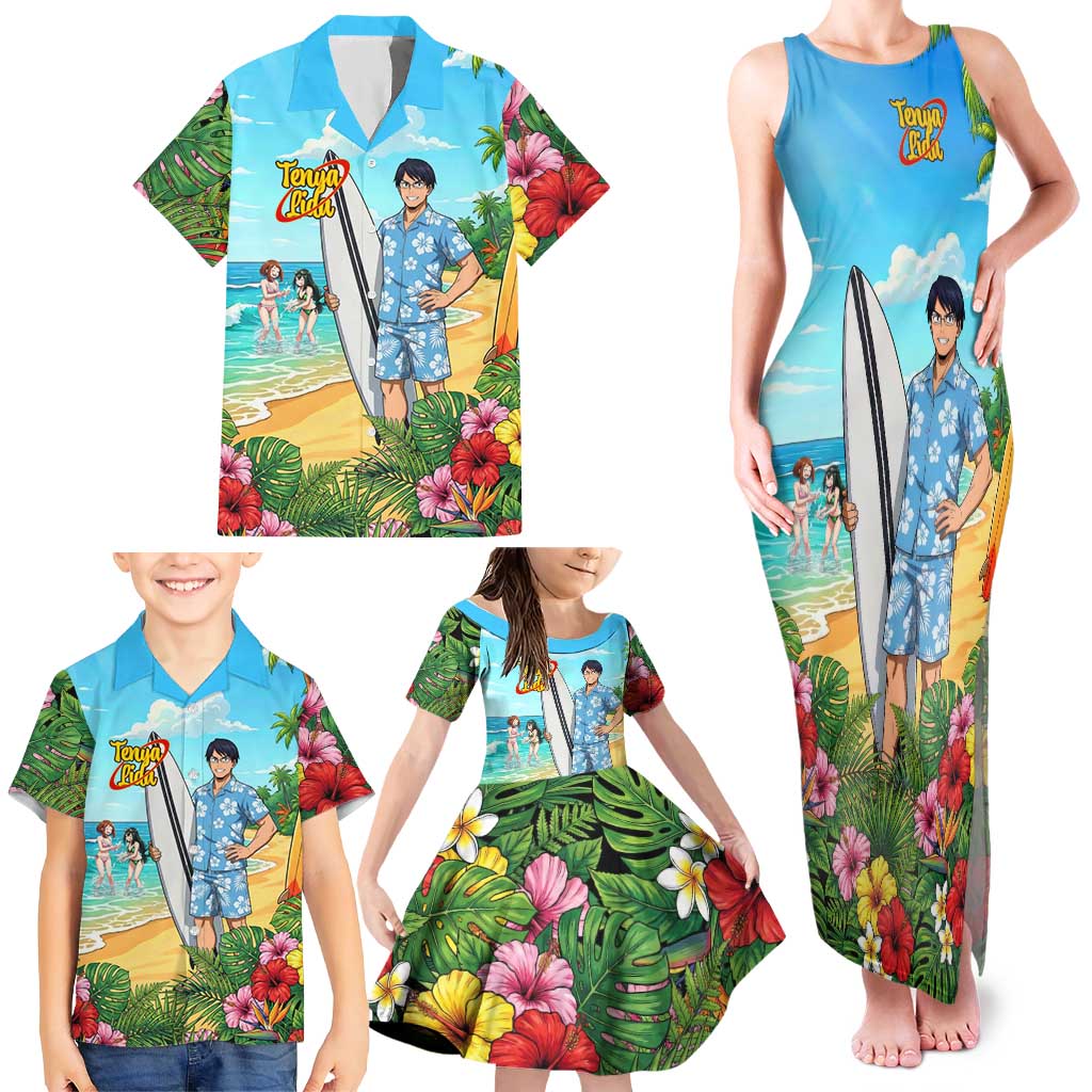 Tenya Iida Summer Chill Family Matching Tank Maxi Dress and Hawaiian Shirt Tropical Anime Surf Escape