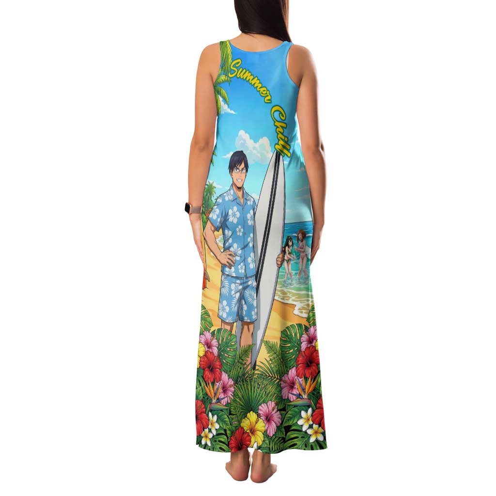 Tenya Iida Summer Chill Family Matching Tank Maxi Dress and Hawaiian Shirt Tropical Anime Surf Escape