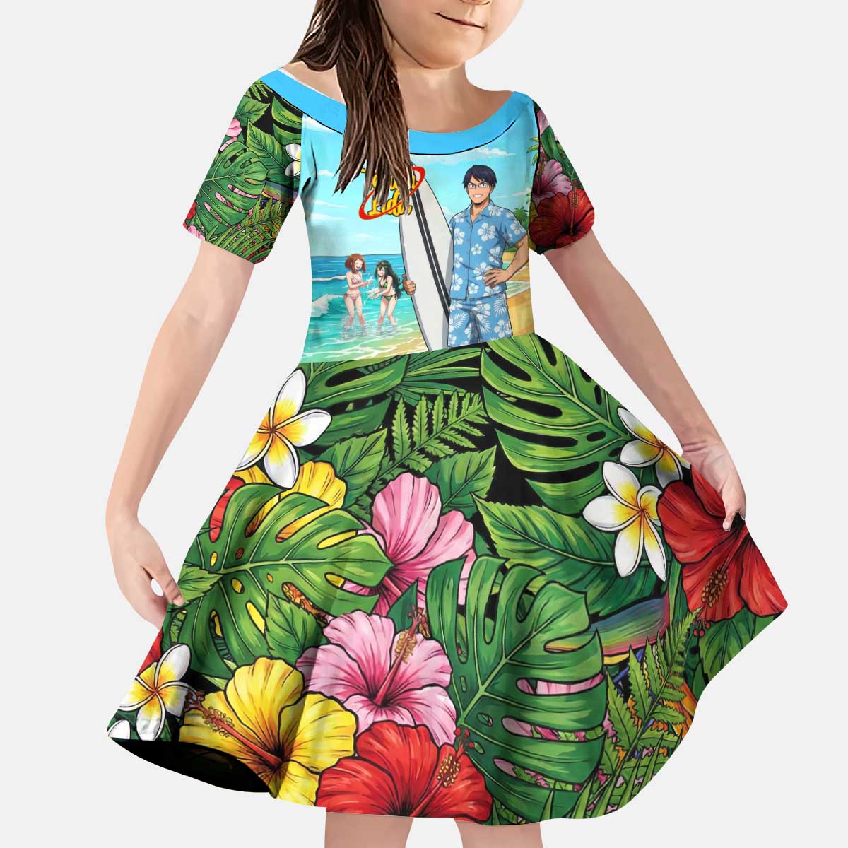 Tenya Iida Summer Chill Kid Short Sleeve Dress Tropical Anime Surf Escape