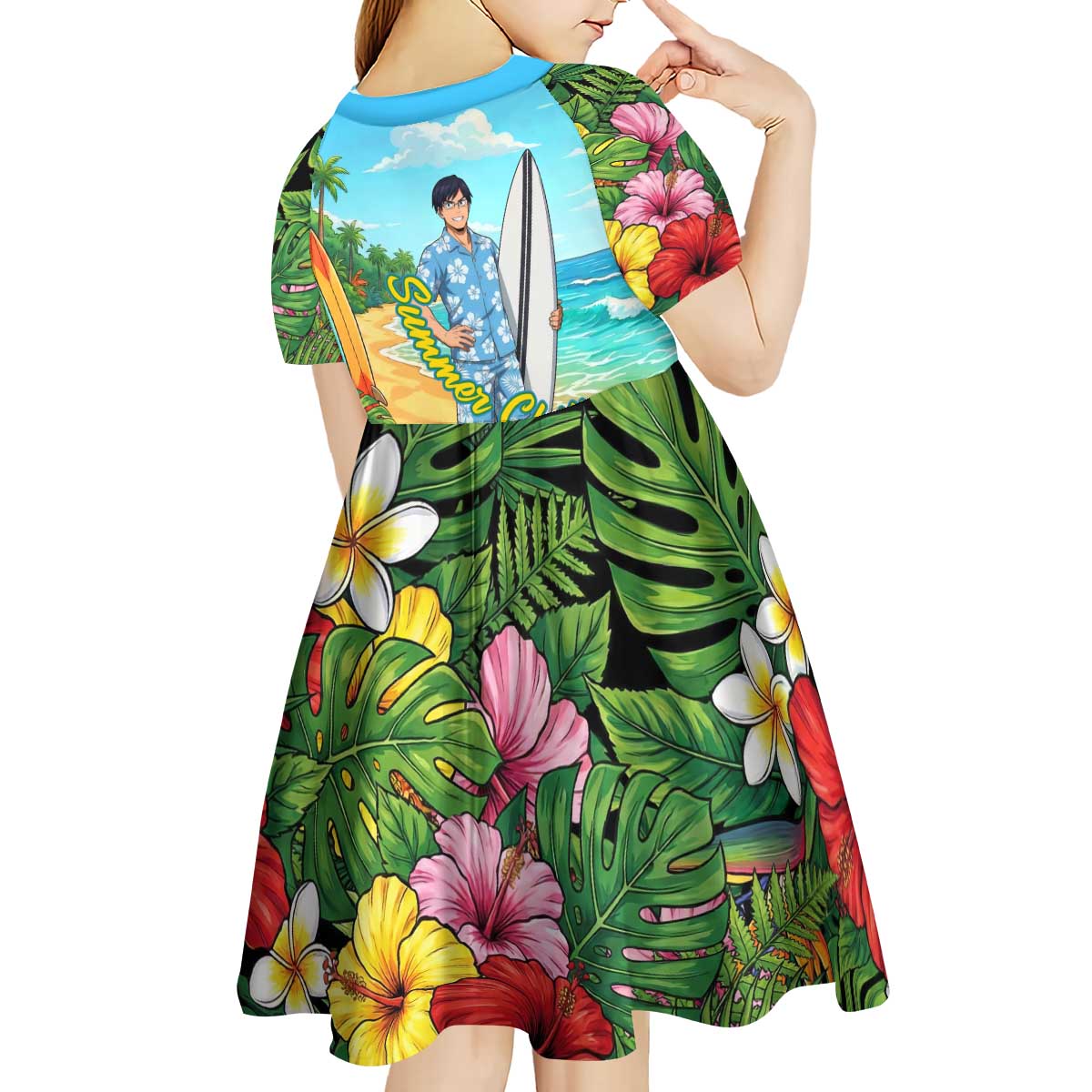 Tenya Iida Summer Chill Kid Short Sleeve Dress Tropical Anime Surf Escape