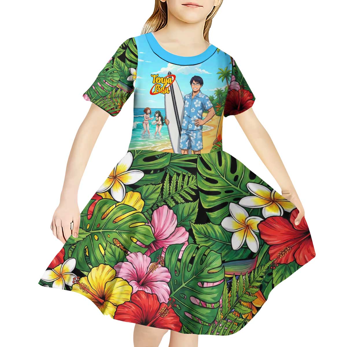 Tenya Iida Summer Chill Kid Short Sleeve Dress Tropical Anime Surf Escape