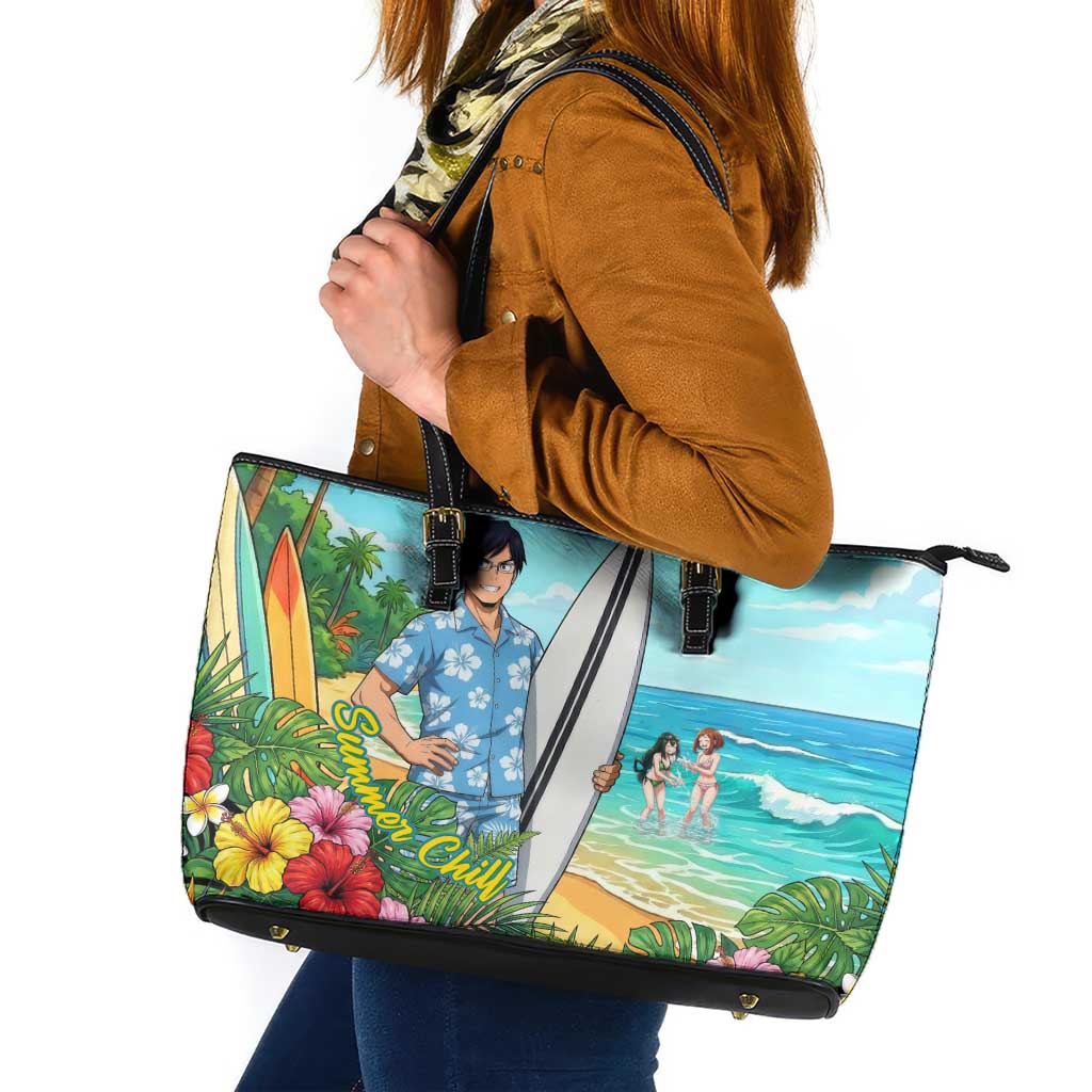 Tenya Iida Summer Chill Leather Tote Bag Tropical Anime Surf Escape