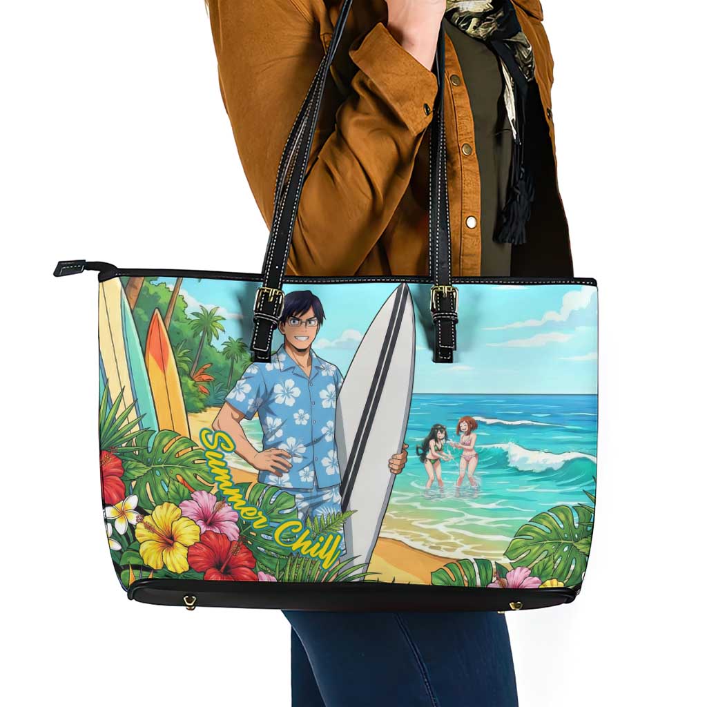 Tenya Iida Summer Chill Leather Tote Bag Tropical Anime Surf Escape