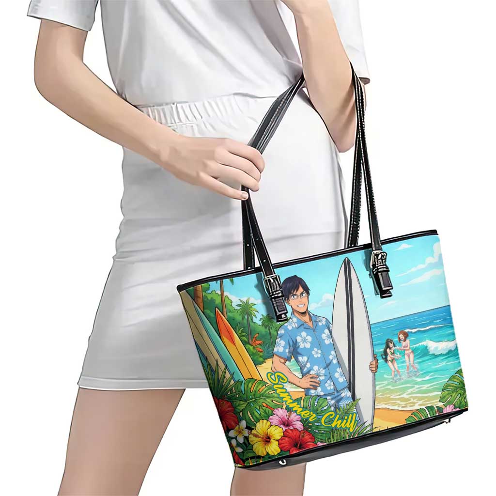 Tenya Iida Summer Chill Leather Tote Bag Tropical Anime Surf Escape