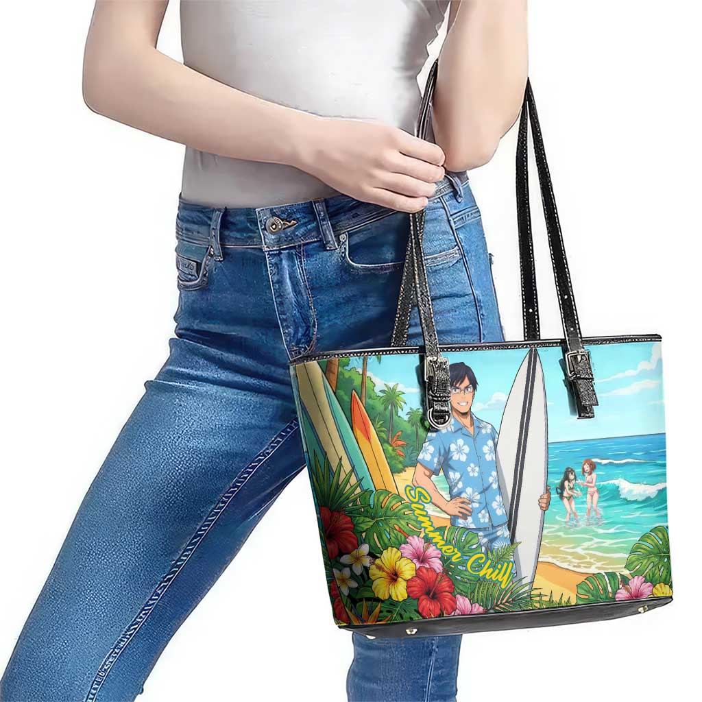 Tenya Iida Summer Chill Leather Tote Bag Tropical Anime Surf Escape