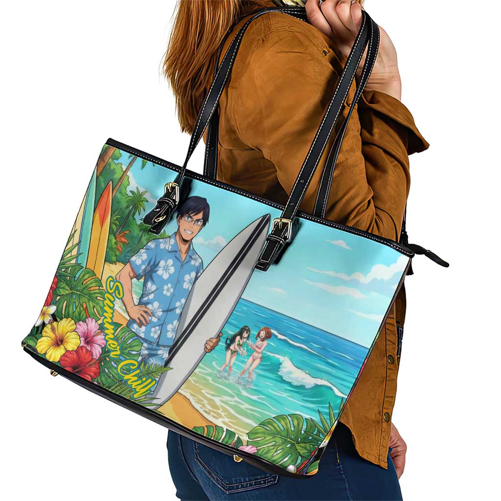 Tenya Iida Summer Chill Leather Tote Bag Tropical Anime Surf Escape