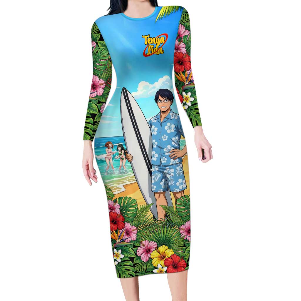 Tenya Iida Summer Chill Long Sleeve Bodycon Dress Tropical Anime Surf Escape