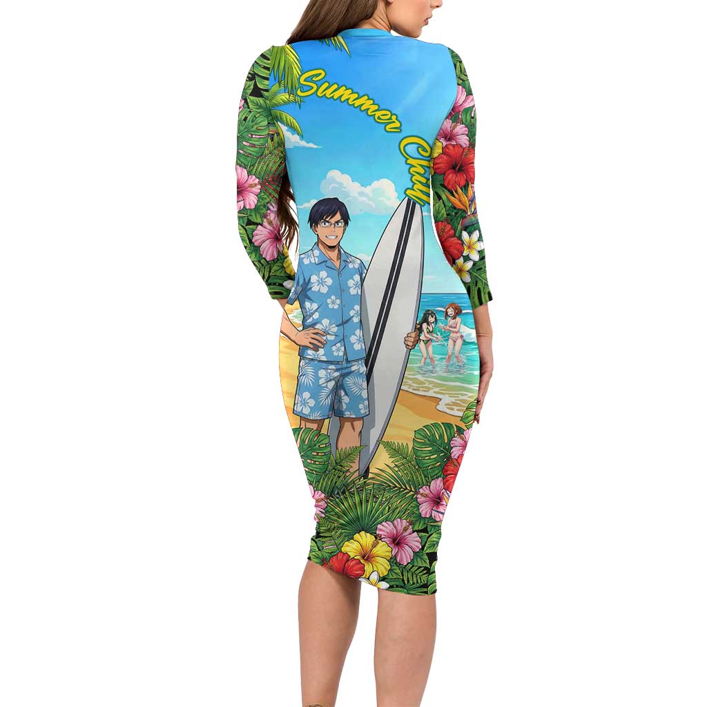Tenya Iida Summer Chill Long Sleeve Bodycon Dress Tropical Anime Surf Escape