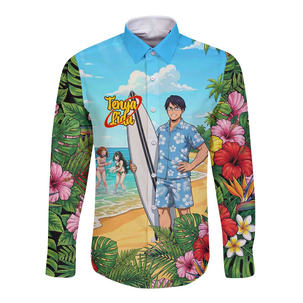 Tenya Iida Summer Chill Long Sleeve Button Shirt Tropical Anime Surf Escape