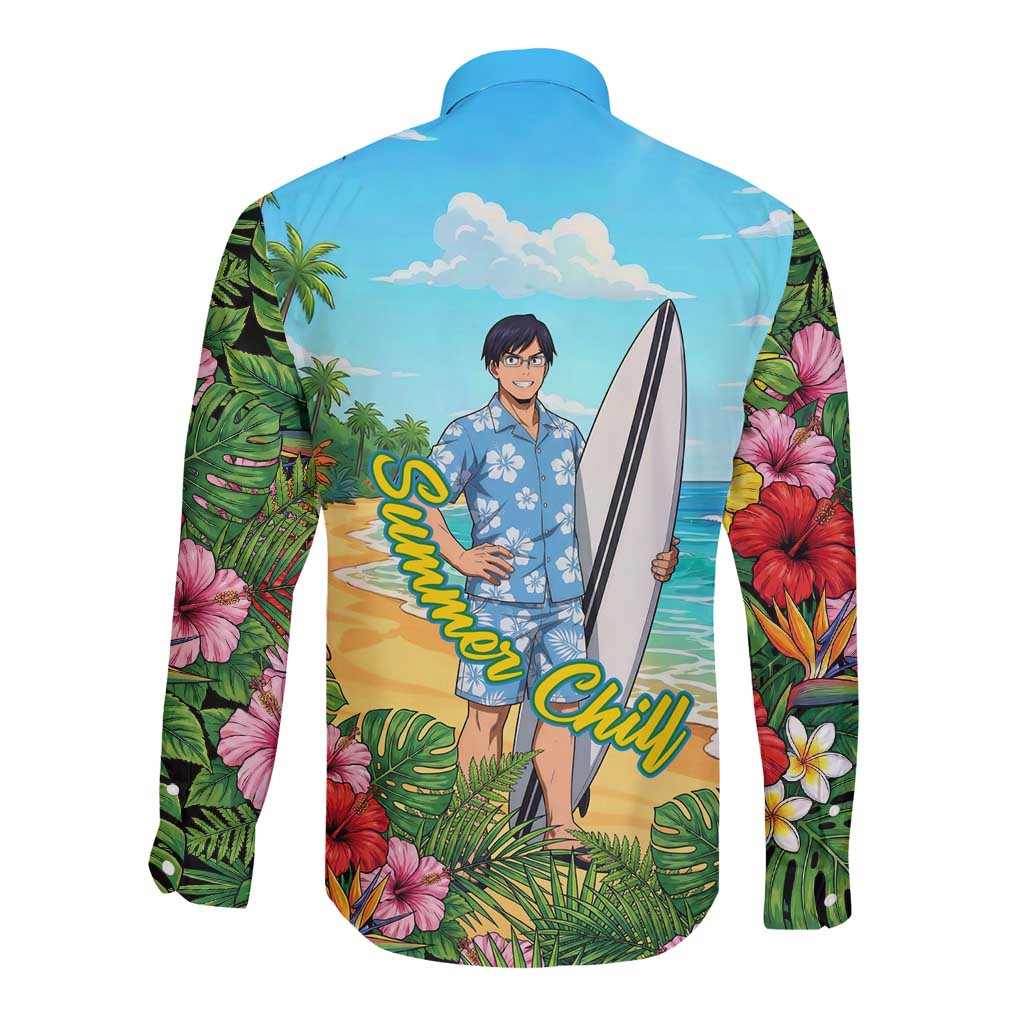 Tenya Iida Summer Chill Long Sleeve Button Shirt Tropical Anime Surf Escape